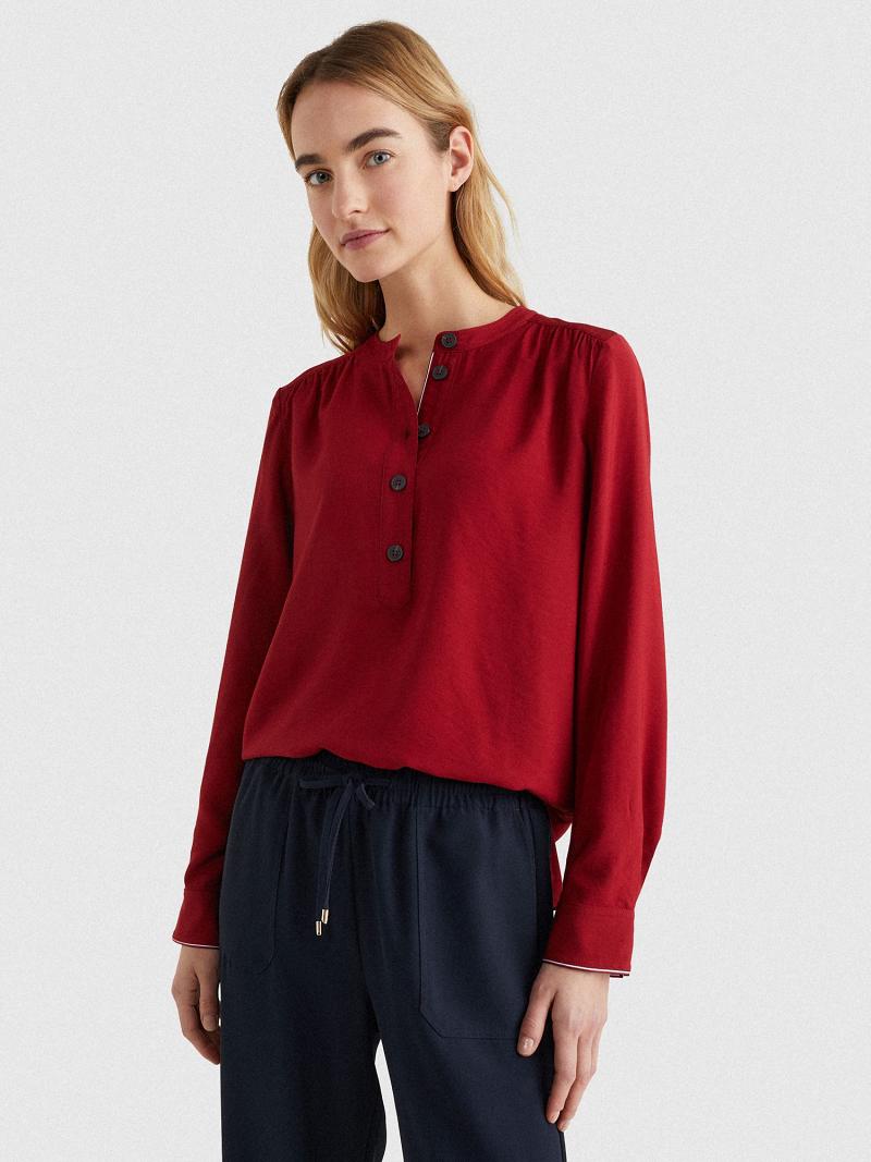 Női Tommy Hilfiger Solid Popover Blouses Piros | HU 19ZUT